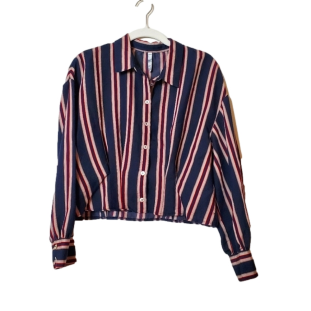 Zara Cropped Striped Button Down Shirt